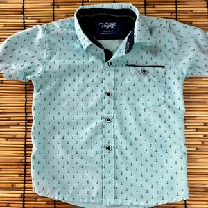 Craft + Flow Voyage Boys Spearmint Navy Anchor Woven SS Shirt A-ANCHOR-LB Sz 4-5